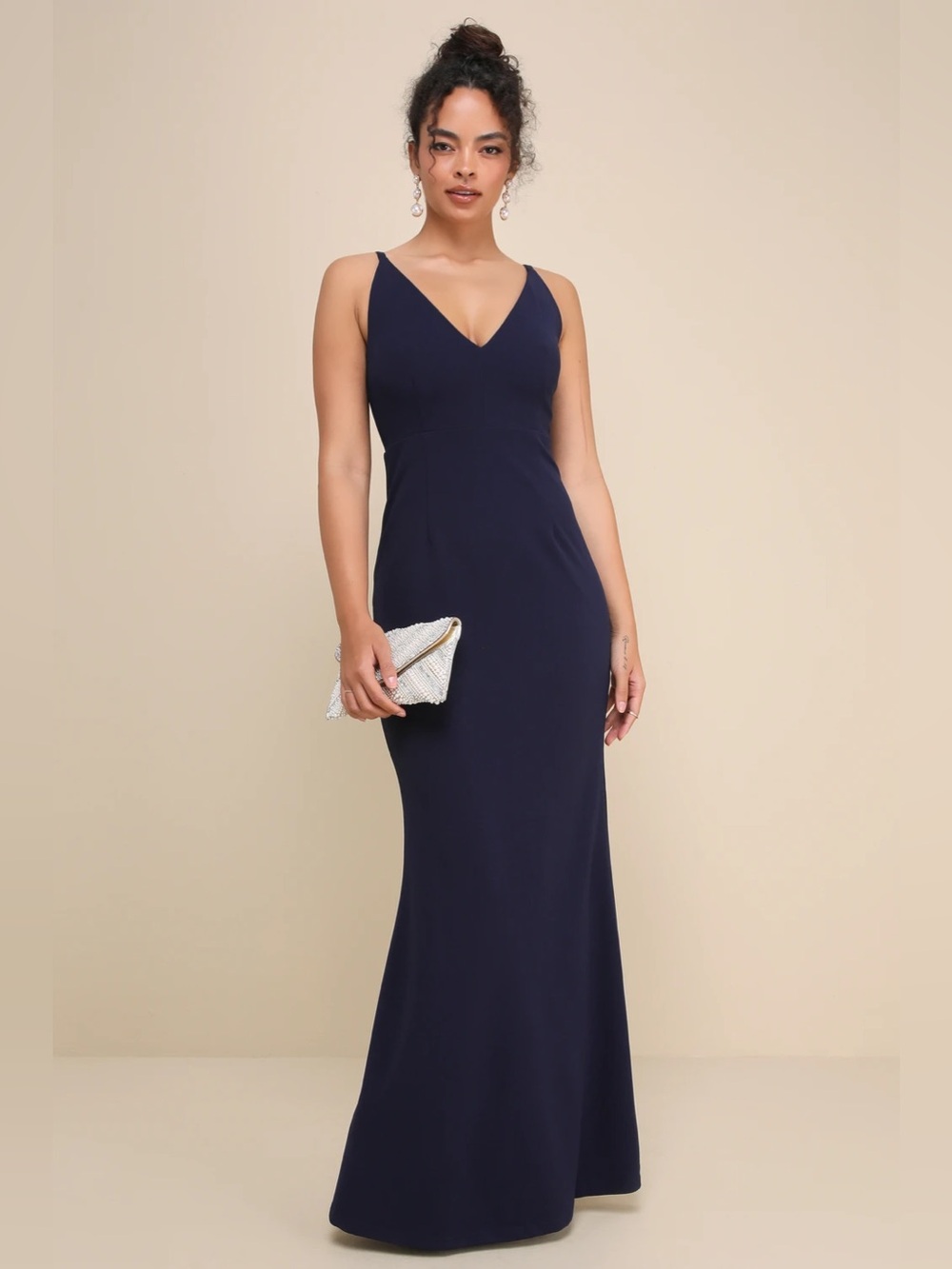 Lulus Melora Navy Blue Sleeveless Maxi Dress M NWT Elegant V-Neck Evening Gown - Picture 5 of 15